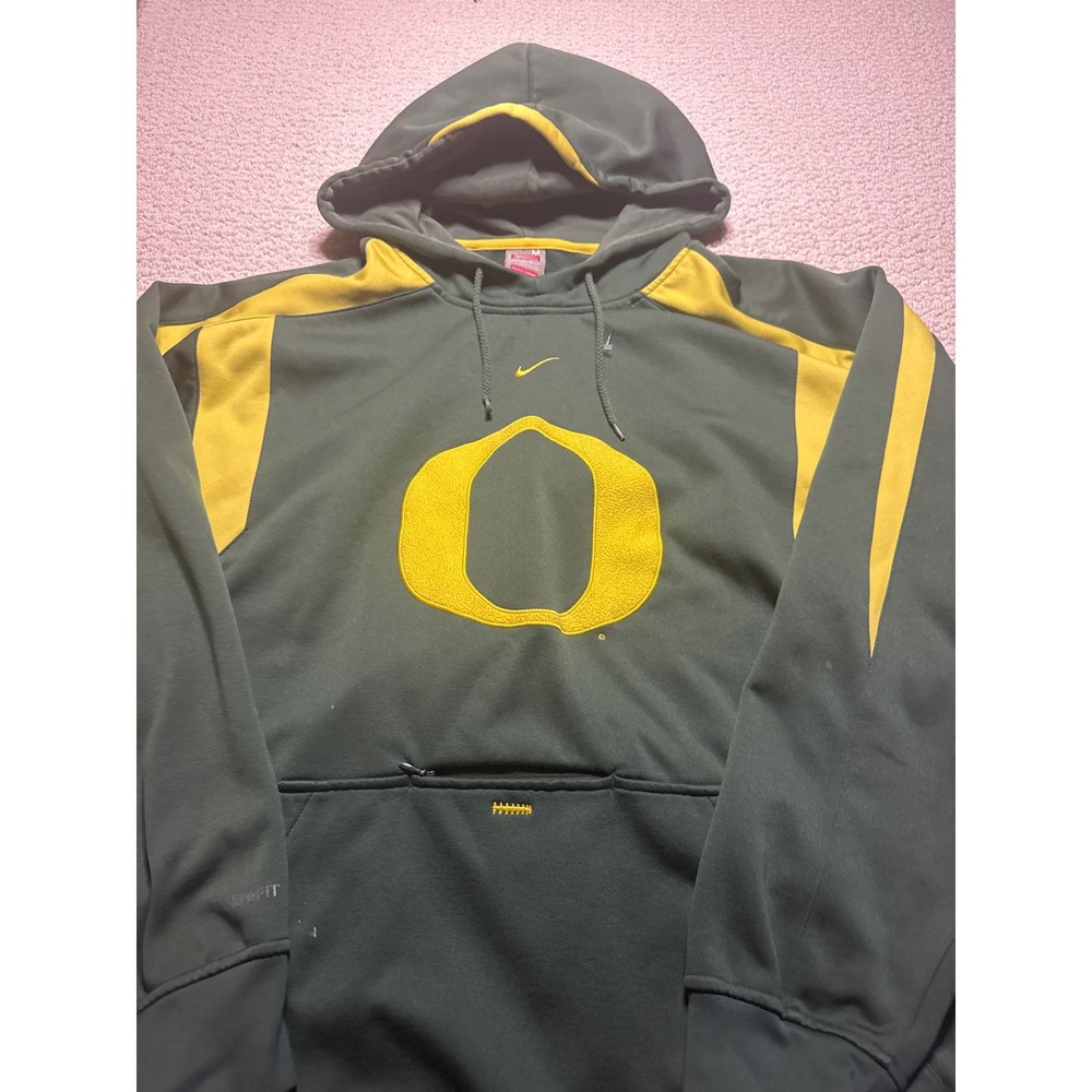 Nike Oregon Ducks Hoodie Green Yellow Medium Vintage Nike Fit Therma Pullover